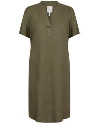 Part Two - Kleedjes ,Groen ,Linnen Elegante Jurk Met V-Hals - Lyst