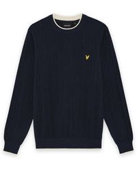Lyle & Scott - Truien & Vesten ,Blauw ,Katoen Tipped Pique Gebreide Trui Met Ronde Hals - Lyst