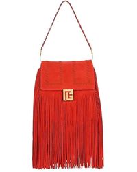 Balmain - Rote schultertasche mit fransen - Lyst