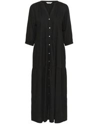 Part Two - Schwarzes Kleid Mit V-Ausschnitt Und Knopfleiste - Lyst