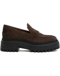 Hogan - Schoenen ,Bruin ,Bruine Gestreepte Rubberen Loafer - Lyst