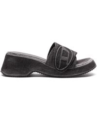 DIESEL - Sa-oval d pf w - slide-sandaletten aus denim mit oval d-riemen - Lyst