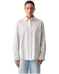 Isabelle Blanche - Overhemden ,Wit ,Pailletten Gestreept Shirt Met Pailletten - Lyst