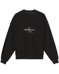 Calvin Klein - Hoodies & Sweatvesten ,Zwart ,Katoen Textured Oversized Sweatshirt - Lyst