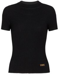 Balmain - Truien & Vesten ,Zwart ,Wol Geribbelde Gebreide Top - Lyst