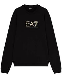 EA7 - Hoodies & Sweatvesten ,Zwart ,Katoen Premium Label Katoenen Sweatshirt Met Ronde Hals - Lyst