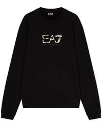 EA7 - Hoodies & Sweatvesten ,Zwart ,Katoen Premium Label Katoenen Sweatshirt Met Ronde Hals - Lyst