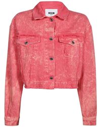 MSGM - Jassen ,Roze ,Katoen Logo Detail Denim Jack 100% Katoen - Lyst
