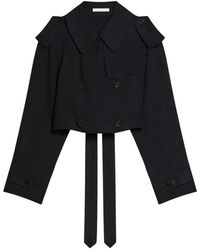 Helmut Lang - Jassen ,Zwart ,Wol Cropped Trenchcoat - Lyst