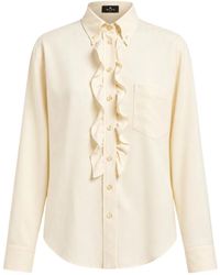 Etro - Overhemden ,Wit ,Jacquard Blouse Met Ruches - Lyst