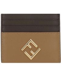 Fendi - Accessoires ,Bruin ,Leer Ff Diamonds Kaarthouder - Lyst
