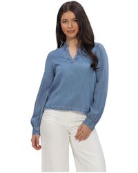 Object - Overhemden ,Blauw ,Denim V-Neck Re Denim Top - Lyst
