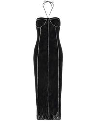 Oséree - Kleedjes ,Zwart ,Nylon Gem Midi Jurk - Lyst