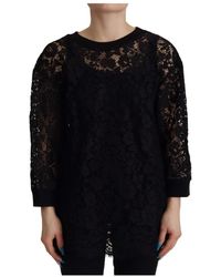 Dolce & Gabbana - Blusa in pizzo floreale nera - Lyst