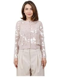 Max Mara - Truien & Vesten ,Roze ,Wol Cardigan Van Pure Wol Met All-Over Borduursel Van Transparante Pailletten - Lyst