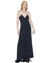 Stine Goya - Kleedjes ,Zwart ,Polyester Elegante Crepe Jurk Met Kruisende Bandjes - Lyst