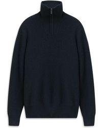 Bugatti - Truien & Vesten ,Blauw ,Wol Gebreide Trui Met Grove Steek En Rits - Lyst