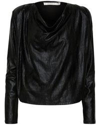 Gestuz - Zwarte Gedrapeerde Blouse Met Lange Mouwen - Lyst