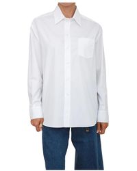 Etro - Overhemden ,Wit ,Katoen Losvallend Shirt Met Print Op De Rug - Lyst