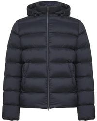 Herno - Jassen ,Blauw ,Nylon Blauwe Donsjas Met Afneembare Capuchon - Lyst