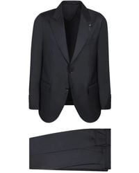 Lardini - Kostuums ,Blauw ,Wol Wollen Stoffen Pak Met Dubbel - Lyst
