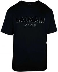 Balmain - Oversized schwarzes t-shirt mit texturiertem logo - Lyst
