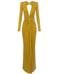 Elisabetta Franchi - Langes Kleid Mit Drapierung Und V-Ausschnitt - Lyst