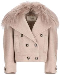 Blumarine - Dubbele-Breasted Jas Met Imitatiebontkraag - Lyst