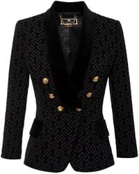 Elisabetta Franchi - Elegante giacca doppiopetto in crêpe stretch con rever in velluto - Lyst