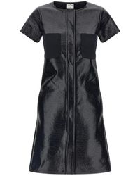 Courreges - Kleedjes ,Zwart ,Katoen 2-Pocket Vinyl Jurk - Lyst