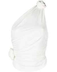 Magda Butrym - Weiße drapierte one-shoulder top mit 3d rosen detail - Lyst