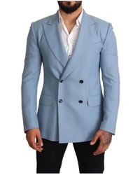 Dolce & Gabbana - Blaue cashmere seiden slim fit blazer jacke - Lyst