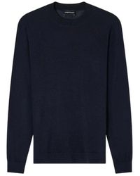 Emporio Armani - Blauer Woll-Crewneck-Pullover - Lyst