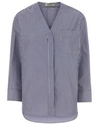 Max Mara - Overhemden ,Veelkleurig ,Gestreept Geborduurde Blouse Met V-Hals - Lyst