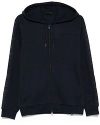 Emporio Armani - Hoodies & Sweatvesten ,Blauw ,Nylon Blauwe Zijde & Nylon Trui - Lyst