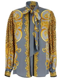 Versace - Silk Shirt With Decorative Tie - Lyst