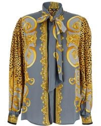 Versace - Silk Shirt With Decorative Tie - Lyst