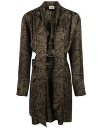 Saint Laurent - Zijden Jurk Met Lange Mouwen En Print - Lyst