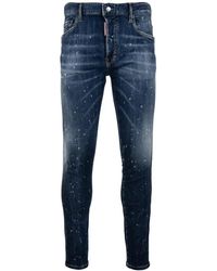 DSquared² - Jeans ,Blauw ,Katoen Herenknoop Jeans Met Leren Patch - Lyst