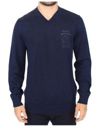 Ermanno Scervino - Blue wool blend v-neck pullover sweater - Lyst