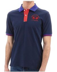 La Martina - Tops ,Blauw ,Katoen Polo Shirt Met Korte Mouwen En Knopen - Lyst