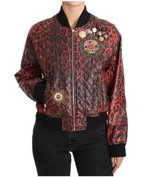 Dolce & Gabbana - Rood Leren Jack Met Luipaardknoop - Lyst