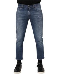 Dolce & Gabbana - Blauwe Katoenen Logo Plaque Denim Jeans - Lyst