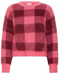 Ichi - Fruit Dove Zinfandel Karomuster Rundhalsausschnitt Strickpullover - Lyst