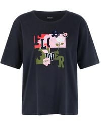 Marc Cain - Tops ,Blauw ,Katoen T-Shirt Met Typografische Print Op De Voorkant - Lyst