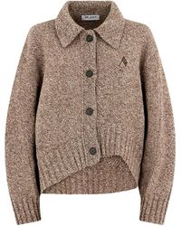 The Attico - Truien & Vesten ,Bruin ,Leer Cardigan Met Asymmetrisch Gemêleerd Breisel - Lyst