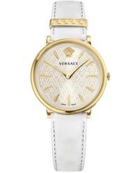 Versace - V circle uhr weißes zifferblatt leder gold stahl 38mm ve8100319 - Lyst