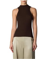 Roberto Collina - Tops ,Bruin ,Katoen Geribbelde Katoenen Tanktop - Lyst