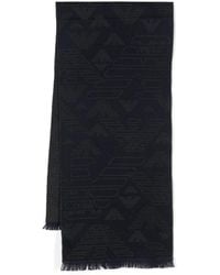 Emporio Armani - Sciarpa blu con motivo logo e bordo sfilacciato - Lyst