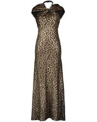 Rabanne - Kleedjes ,Bruin ,Polyester Maxi-Jurk Met Luipaardprint - Lyst